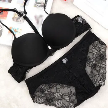 フロントホック レース 切り替え ワイヤー入り 背中魅せ A-Bカップ 中心に寄せ ブラ・ショーツセット