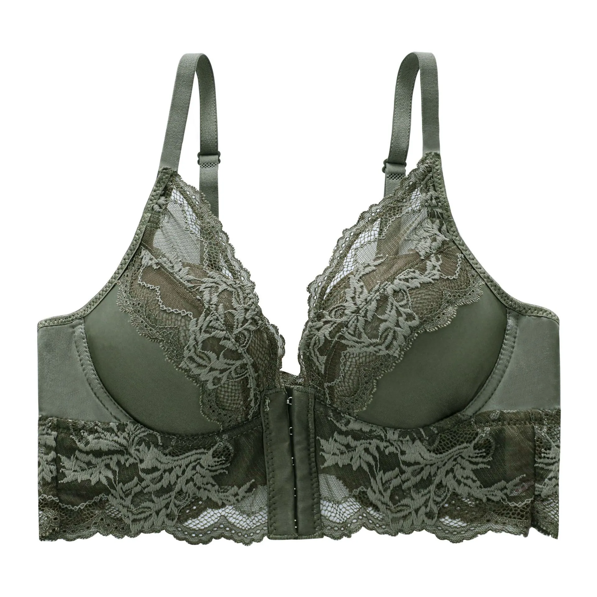 フロントホック 補正 フェミニン レース ノンワイヤー A-Bカップ バストアップ ブラ・ショーツセット