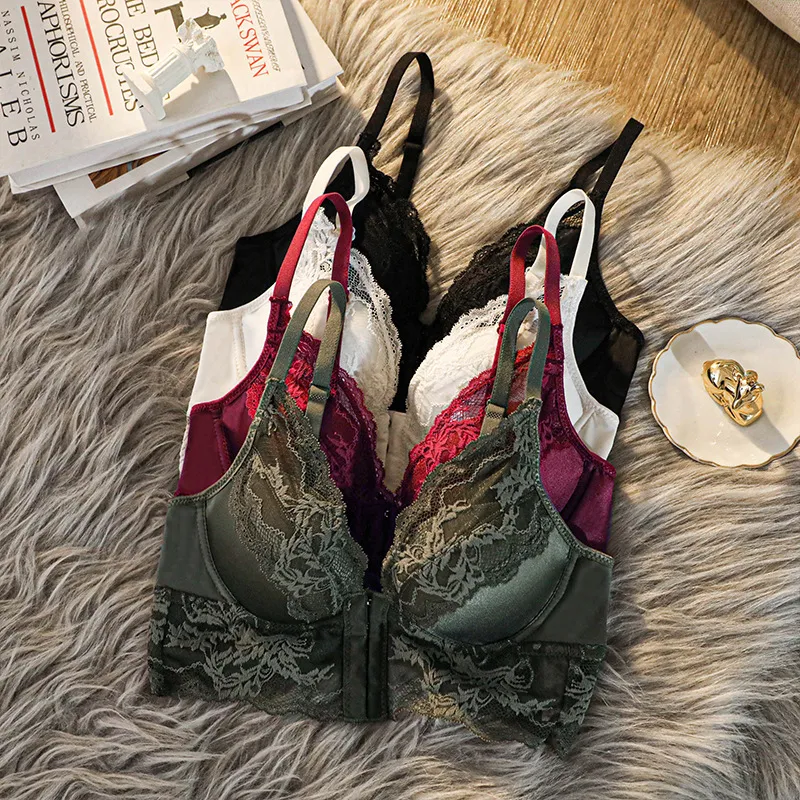フロントホック 補正 フェミニン レース ノンワイヤー A-Bカップ バストアップ ブラ・ショーツセット