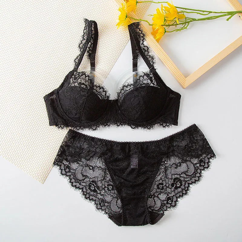 お揃い効果 中心に寄せ 超薄い レース 切り替え A-Eカップ 単品販売可能 ワイヤー入り 肌触りいい ブラ・ショーツセット