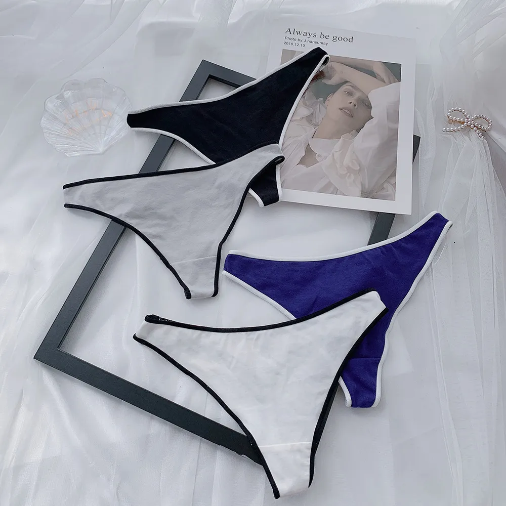 シンプル 綿混 配色 スポーツ クッション性 快適 全4色 しっかり Ｔバック・タンガ