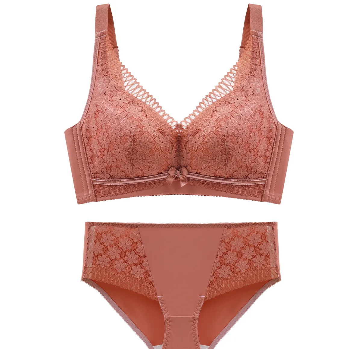 (B-Eカップ) レトロ 後ろホック レース 無地 ブラ・ショーツセット