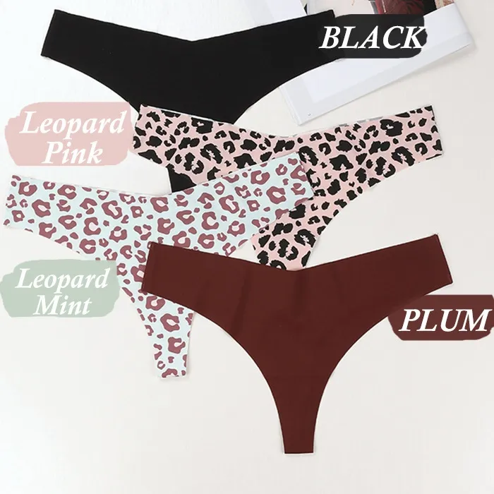 シームレス ヒョウ柄 無地 ステルス フィット ヒップアップ Ｔバック・タンガ