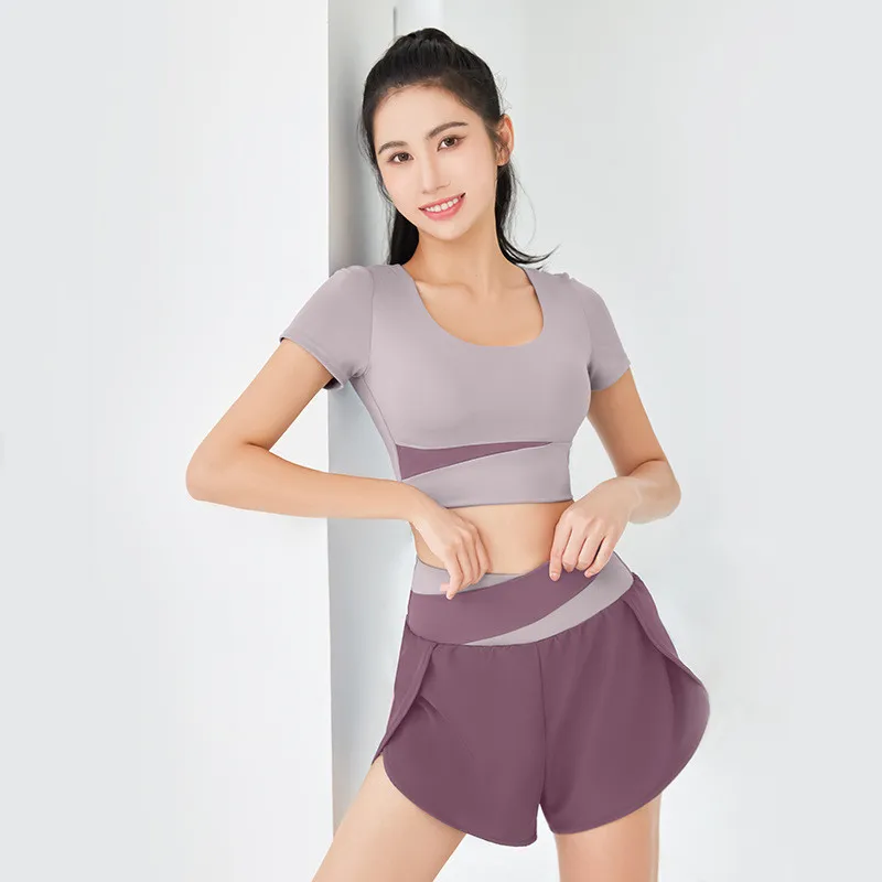 通気性に富む スポーツ 切り替え ステルス 吸汗速乾 ファッション 単品販売可能 シンプル スリット ヨガ 上下セット