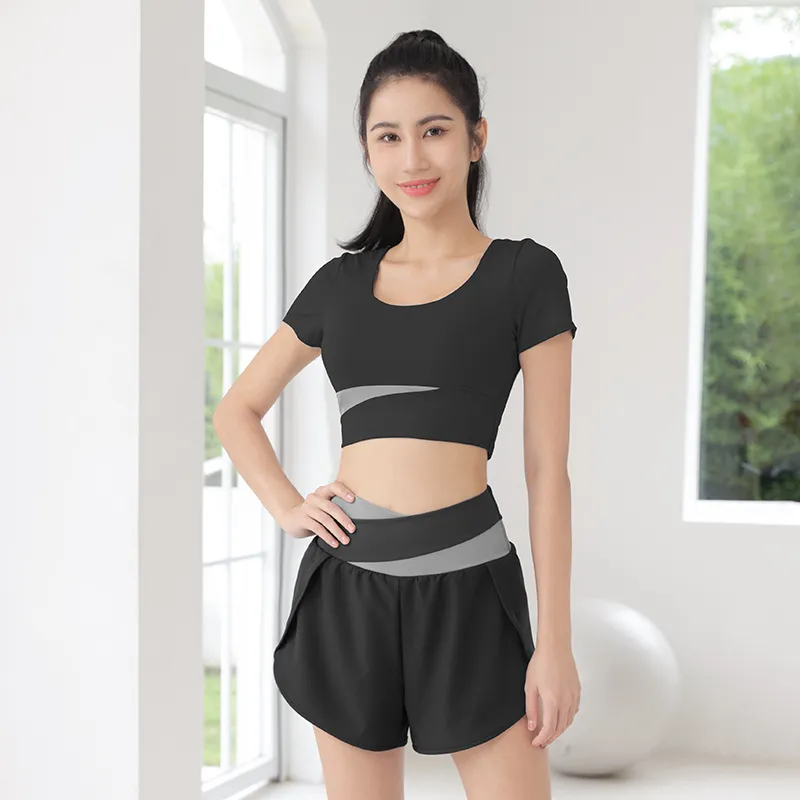通気性に富む スポーツ 切り替え ステルス 吸汗速乾 ファッション 単品販売可能 シンプル スリット ヨガ 上下セット
