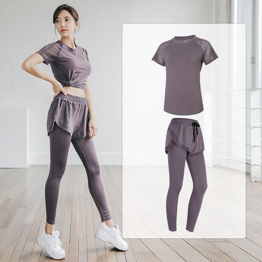 二点セット 速乾 ラウンドネック ジョギング トレーニング スポーツウェア 3タイプ ヨガセット