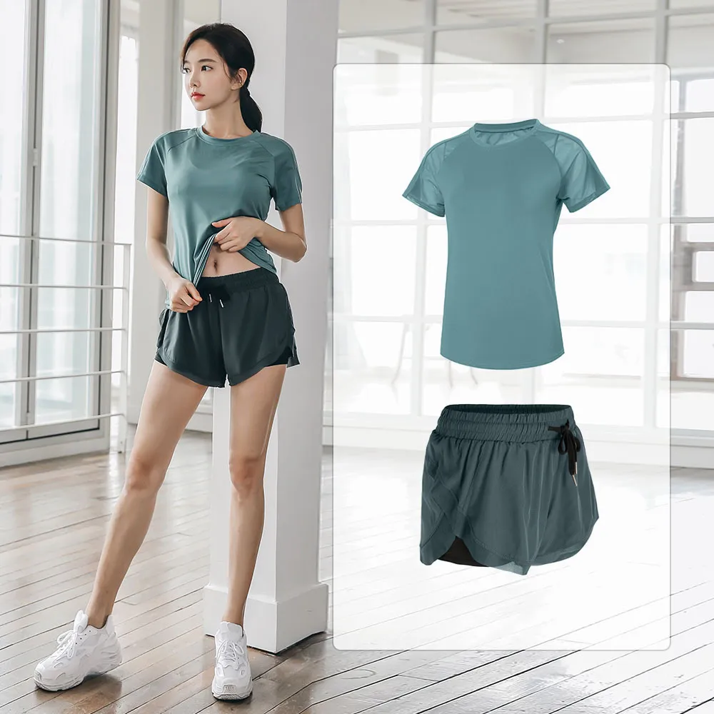 二点セット 速乾 ラウンドネック ジョギング トレーニング スポーツウェア 3タイプ ヨガセット