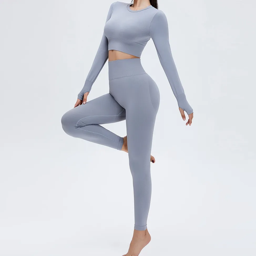 2点セット 多色展開 ハイウエスト シンプル 運動向き 吸収速乾 ヨガセット