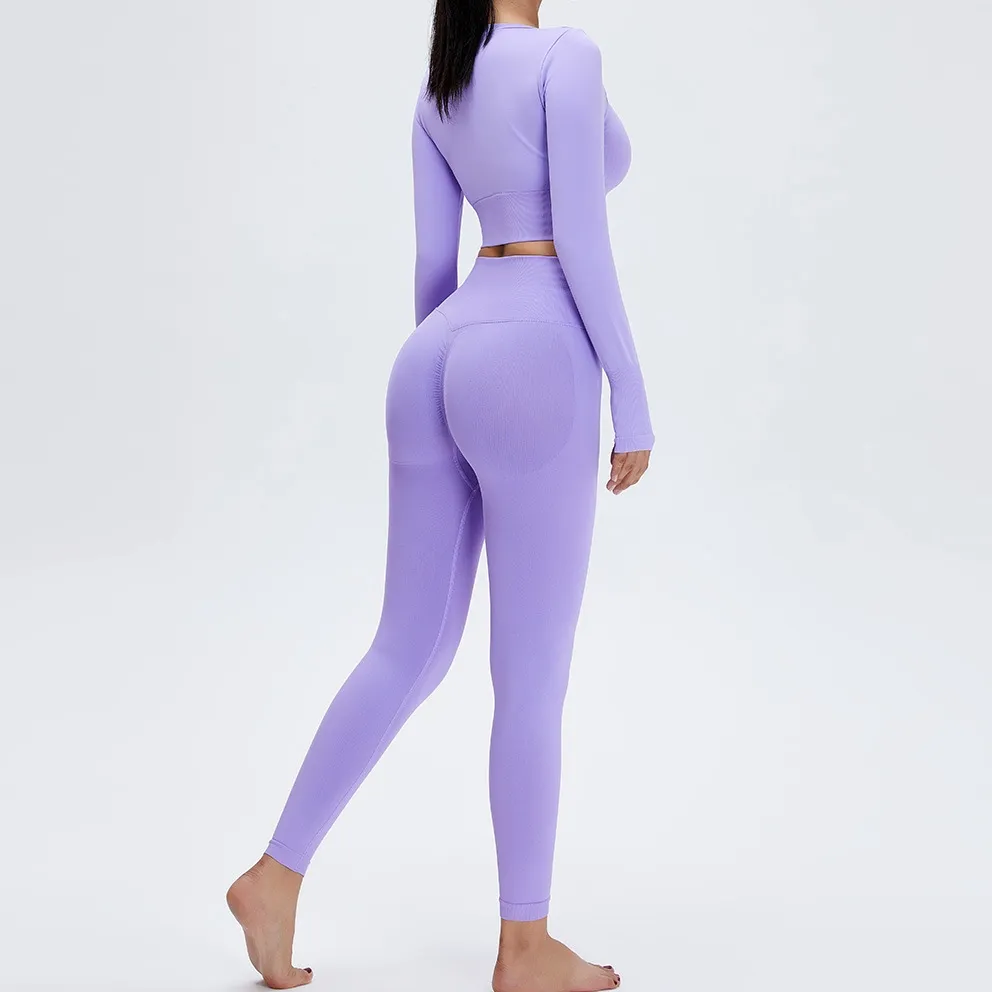 2点セット 多色展開 ハイウエスト シンプル 運動向き 吸収速乾 ヨガセット