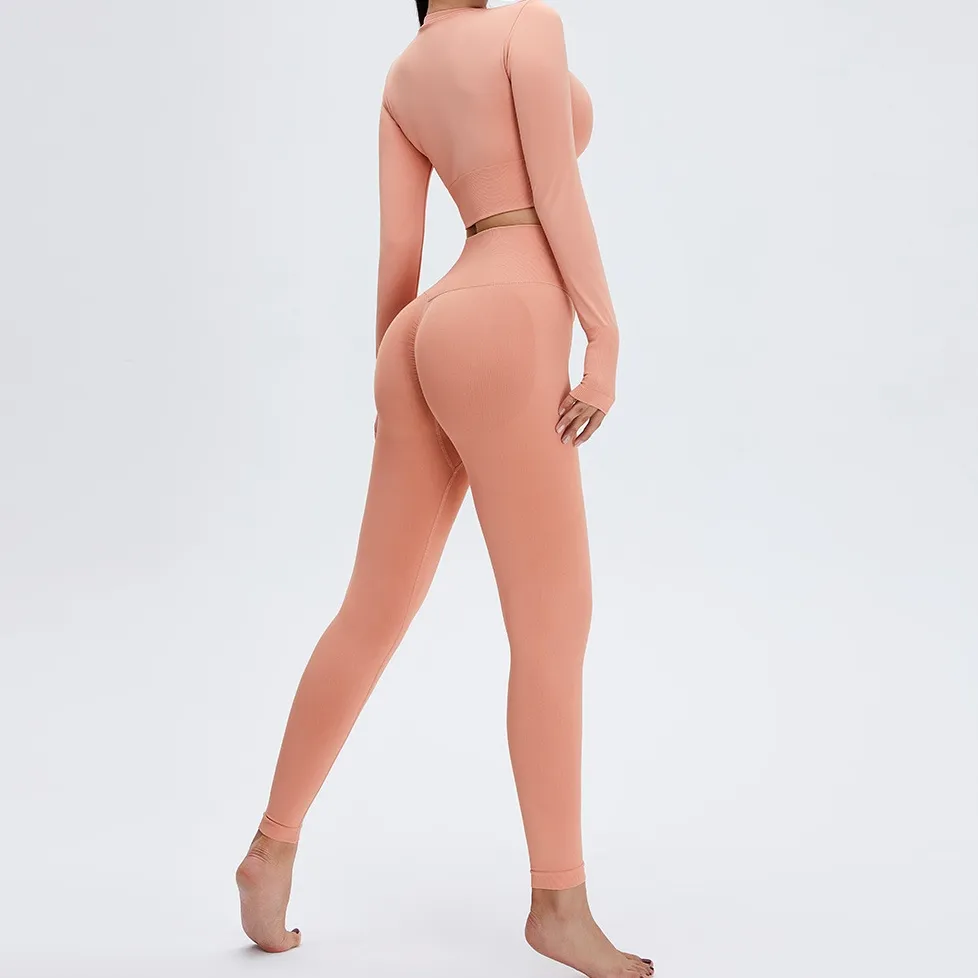 2点セット 多色展開 ハイウエスト シンプル 運動向き 吸収速乾 ヨガセット