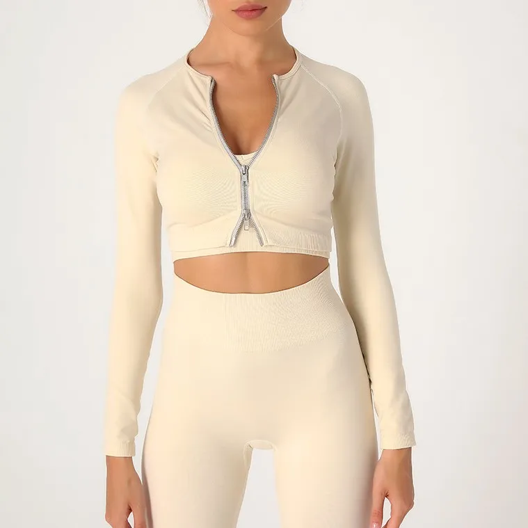 単品販売 動きやすい ファスナー ハイウエスト ファッション Vネック ヨガセット