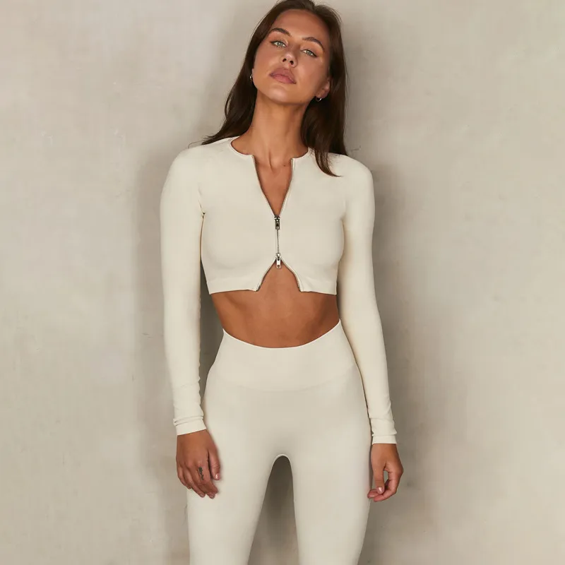 単品販売 動きやすい ファスナー ハイウエスト ファッション Vネック ヨガセット