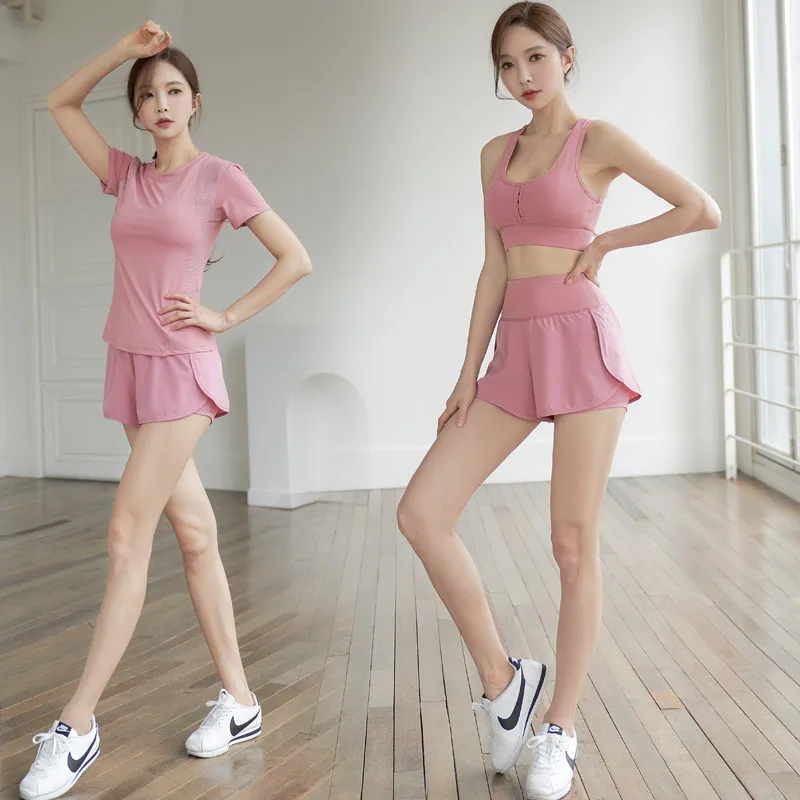 ２点セット シンプル スリム ストレッチ 半袖 吸汗速乾 ジョギング ヨガセット