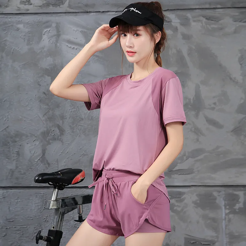 2点セット 絶妙丈感 体型カバー 運動着 切り替え スリット ヨガセット