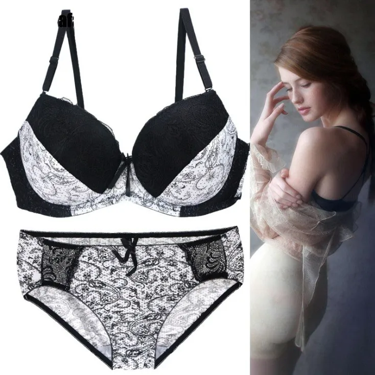 （B-Eカップ）セクシー レース プリント ワイヤー入り 大きいサイズ ブラ・ショーツセット