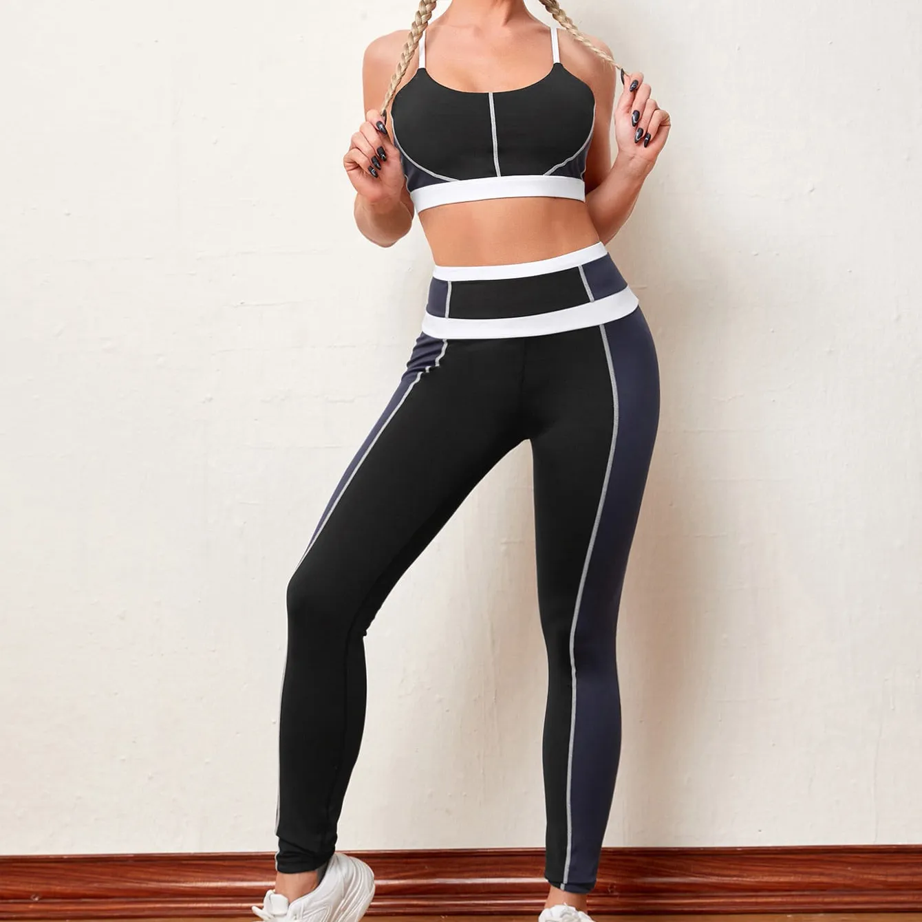２点セット シンプル キャミソール スポーツ 配色 ハイウエスト ヨガセット