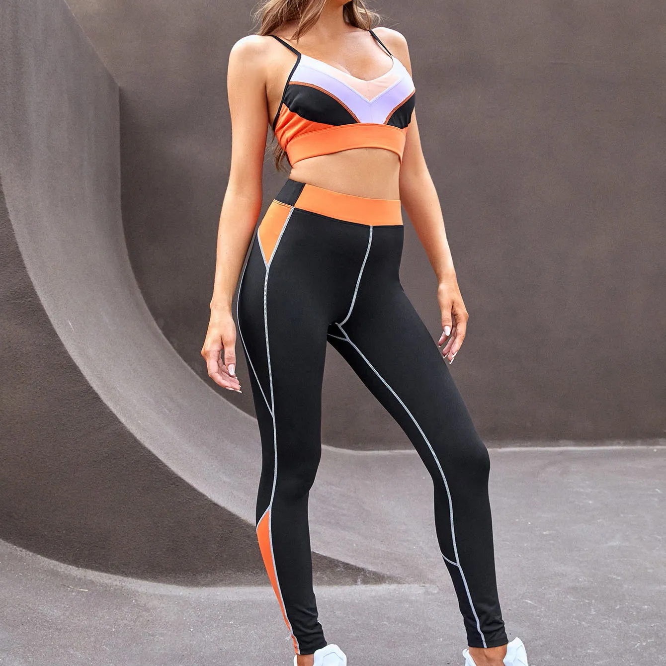 2点セット キャミソール スポーツ 定番 配色 切り替え ヨガセット