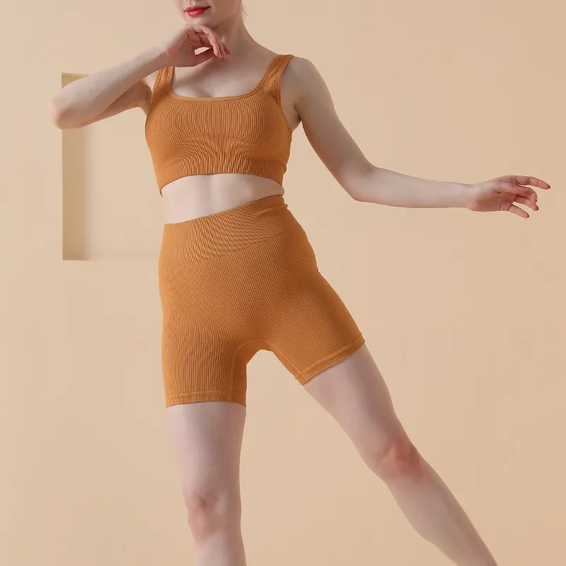 2点セット シンプル スポーツ 無地 ノースリーブ Uネック 適度なフィット感 ヨガ セット