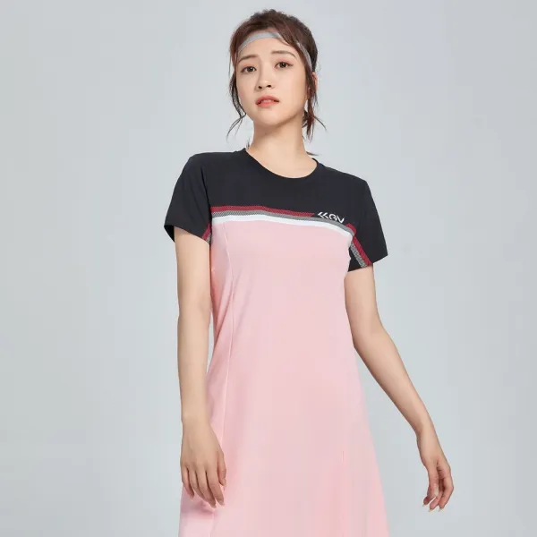 配色 ストライプ柄 切り替え ストレートスカート ラウンドネック スポーツウエア ヨガセット