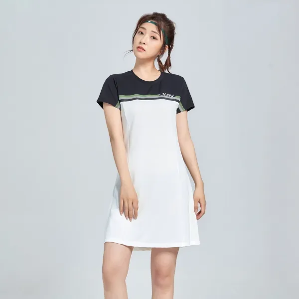 配色 ストライプ柄 切り替え ストレートスカート ラウンドネック スポーツウエア ヨガセット