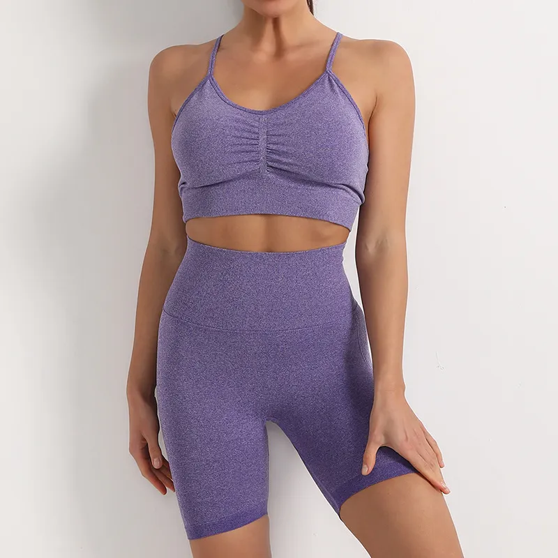 ２点セット キャミソール ギャザー飾り  吸汗 速乾 タイト スポーツセット
