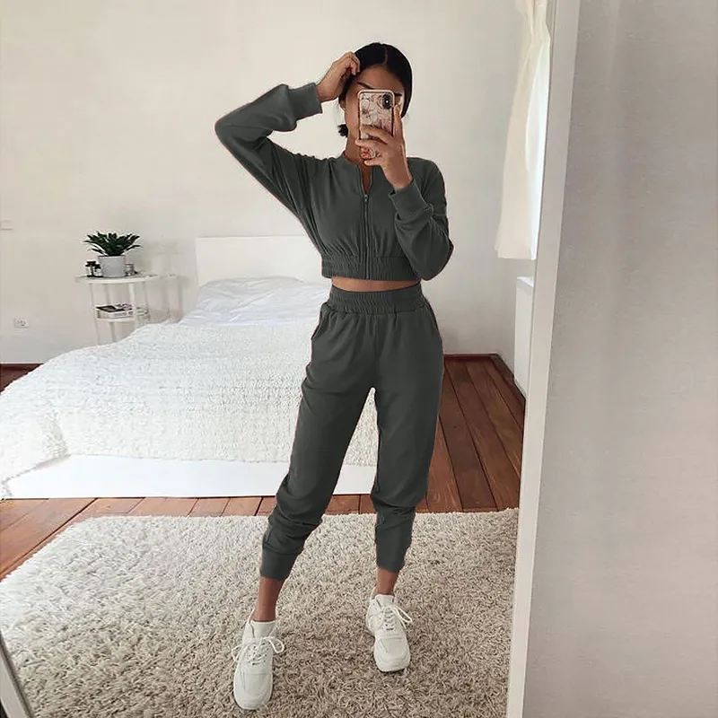 新作 ジッパー スタンドネック 動きやすい ジョギング スポーツセット