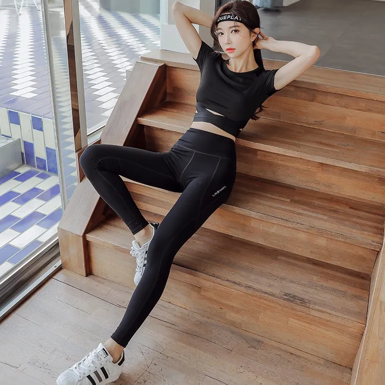 大人気 フィット ストレッチ クロス ヨガウェア ジョギング スポーツセット