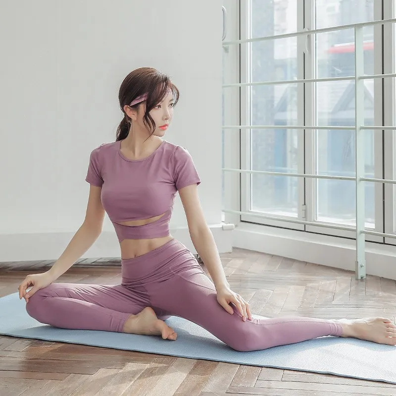 大人気 フィット ストレッチ クロス ヨガウェア ジョギング スポーツセット