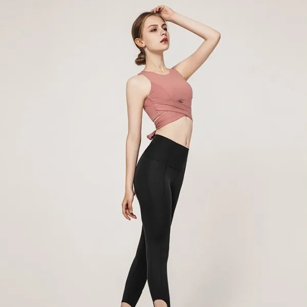 【単品注文】ハイウエスト ボウタイ 動きやすい 美背 ラウンドネック ヨガ  スポーツセット