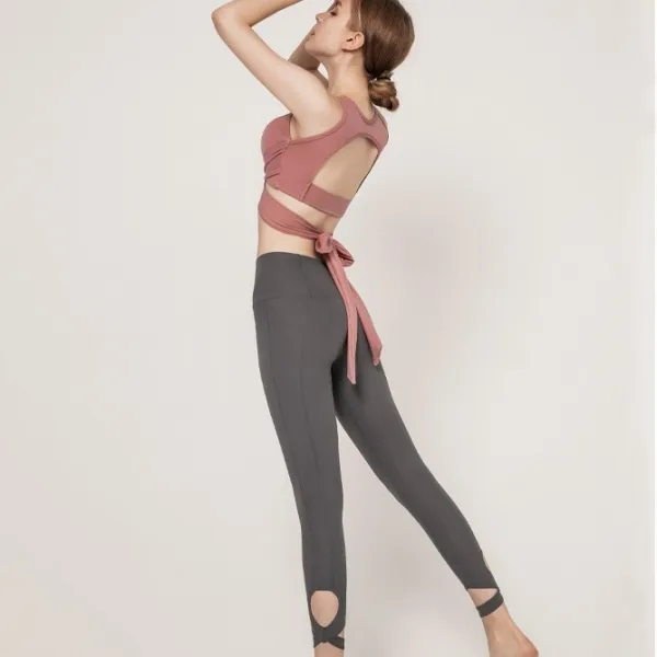 【単品注文】ハイウエスト ボウタイ 動きやすい 美背 ラウンドネック ヨガ  スポーツセット