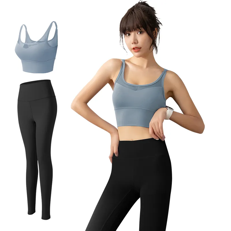 ２点セット シンプル キャミソール メッシュ 透かし彫り スポーツセット