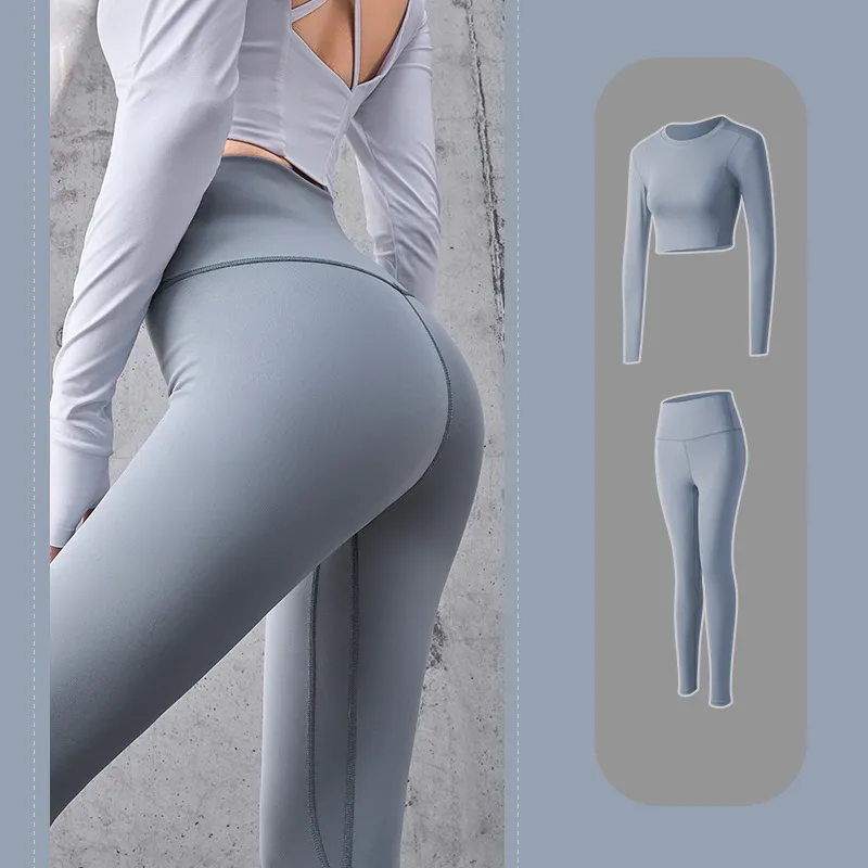 ２点セット セクシー 無地 長袖 スリム 着痩せ 6色 スポーツセット