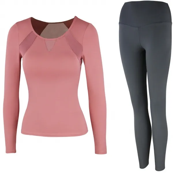 吸汗速乾  ラウンドネック  長袖  切り替え 2点セット スポーツセット