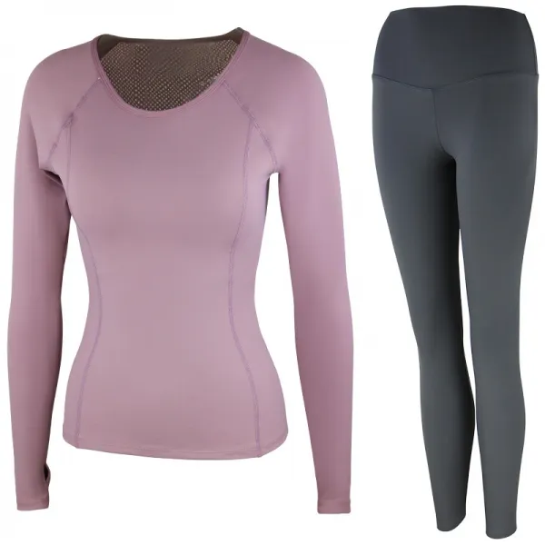 通気性に富む  切り替え ヨガウェア  ラウンドネック  無地  2点セット スポーツセット