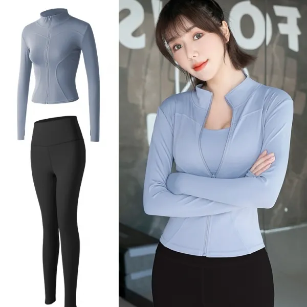 ヨガ・ジム 無地  切り替え  ハーフネック  ジッパー  スポーツセット