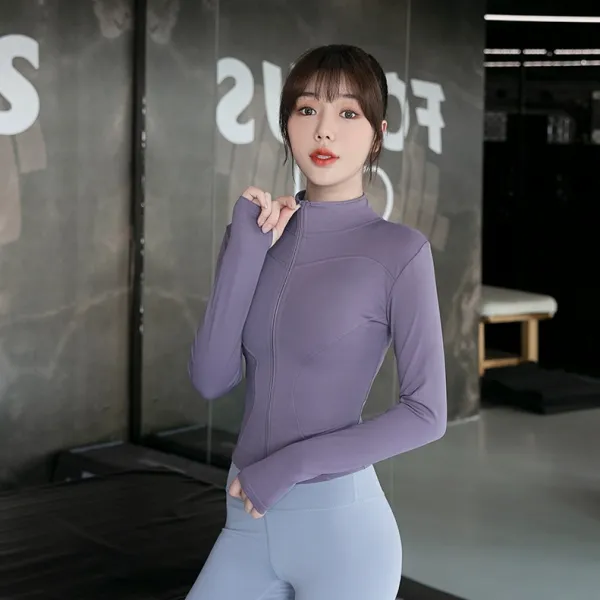 ヨガ・ジム 無地  切り替え  ハーフネック  ジッパー  スポーツセット