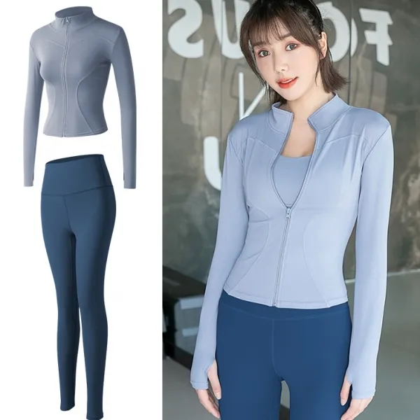 ヨガ・ジム 無地  切り替え  ハーフネック  ジッパー  スポーツセット