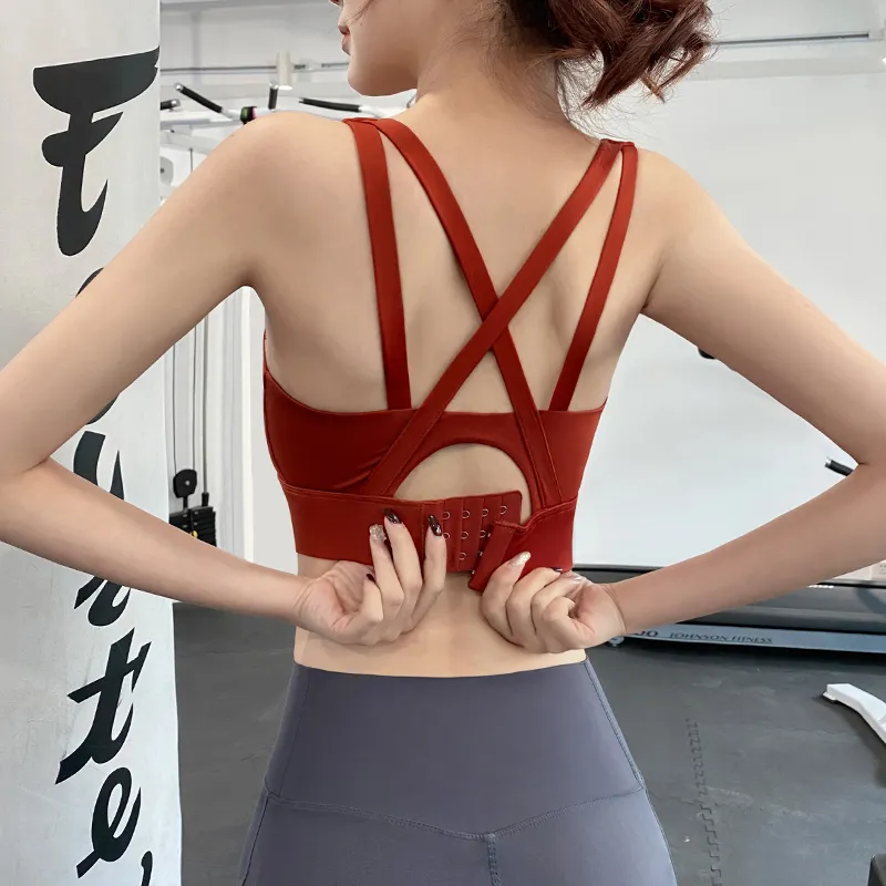 ファッション 美背 バッククロス レディース 無地 後ろホック ノンワイヤ スポーツブラ