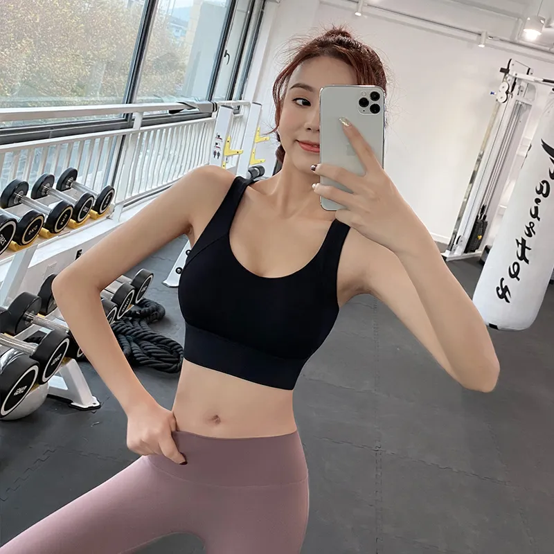 ファッション 美背 バッククロス レディース 無地 後ろホック ノンワイヤ スポーツブラ