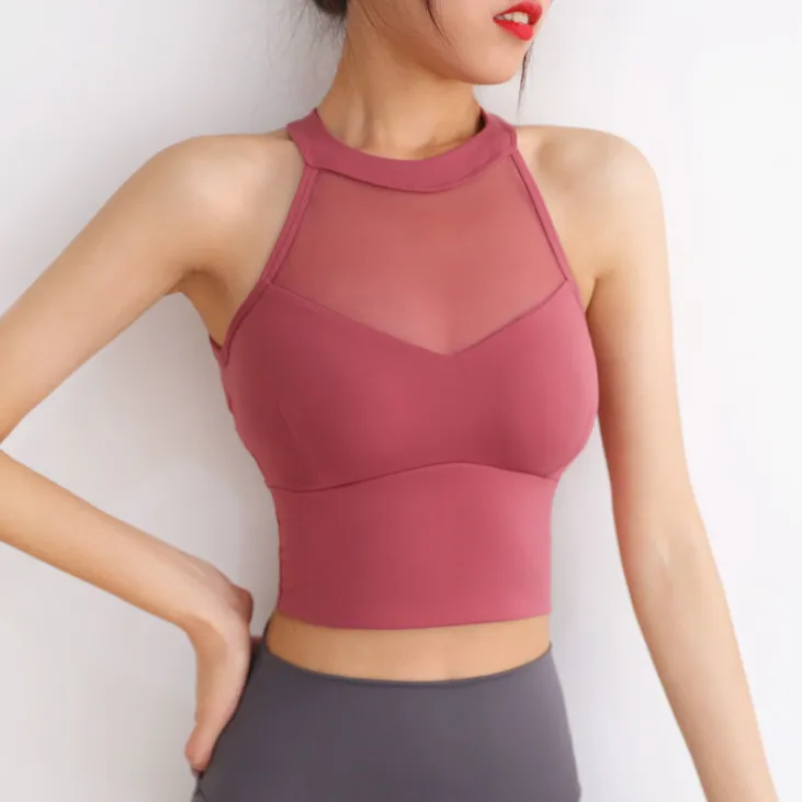 セクシー 交差 透かし彫り 背中魅せ スポーツ メッシュ 切り替え 通気性良い ヨガブラ
