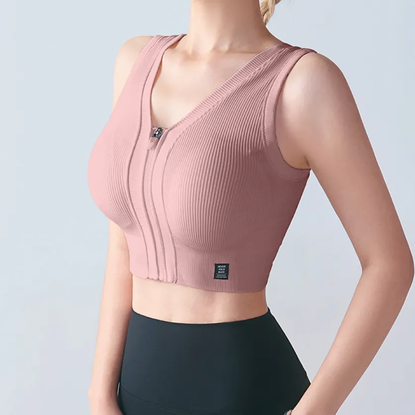 立体的なデザイン ファスナー フロントホック 運動着 サポートする バストの動きを抑えて ヨガブラ