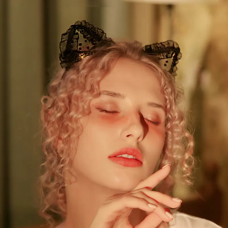 【二つタイプ】レトロ レース コスプレ 猫 ラメ入り マンネリ解消 エロアクセサリー ヘアバンド