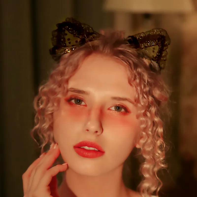 【二つタイプ】レトロ レース コスプレ 猫 ラメ入り マンネリ解消 エロアクセサリー ヘアバンド