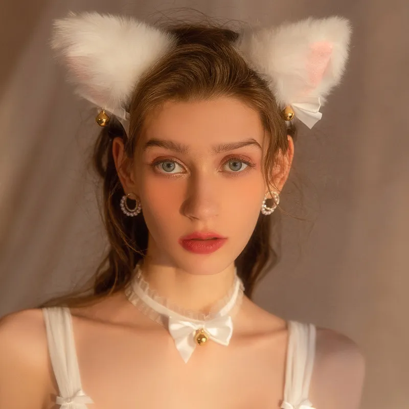 高級感 ふわふわ 単品販売可能 猫の耳 鈴 レース 写真 チョーカー ヘアバンド