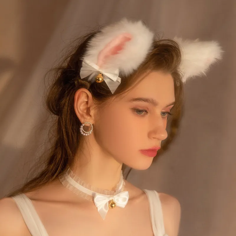 高級感 ふわふわ 単品販売可能 猫の耳 鈴 レース 写真 チョーカー ヘアバンド