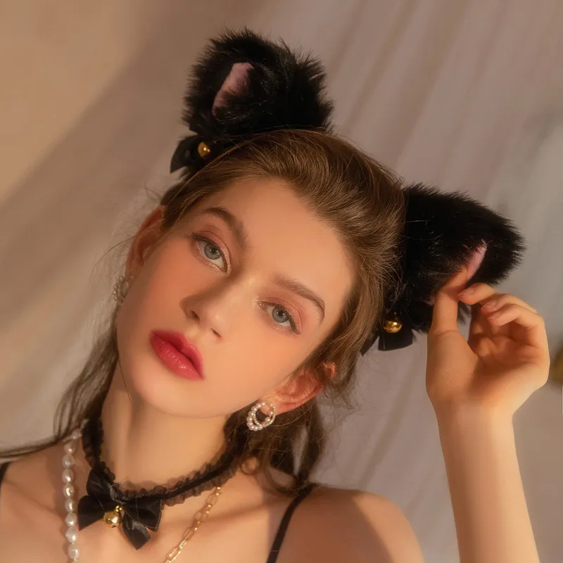 高級感 ふわふわ 単品販売可能 猫の耳 鈴 レース 写真 チョーカー ヘアバンド