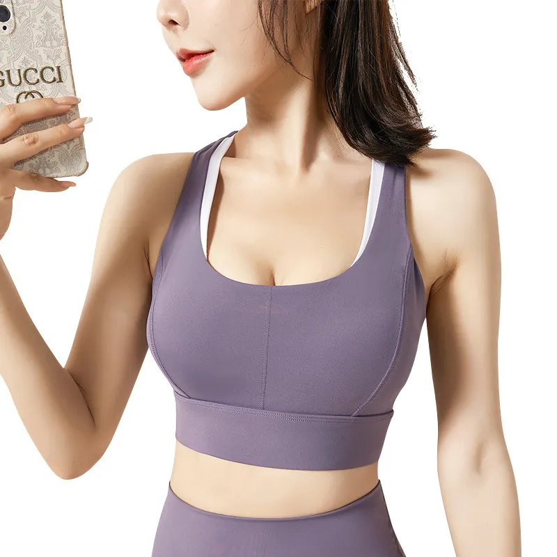 ファッション ハイサポート ジョギング 配色 透かし彫り スポーツウェア ヨガブラ