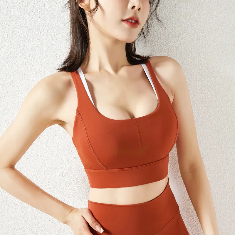 ファッション ハイサポート ジョギング 配色 透かし彫り スポーツウェア ヨガブラ
