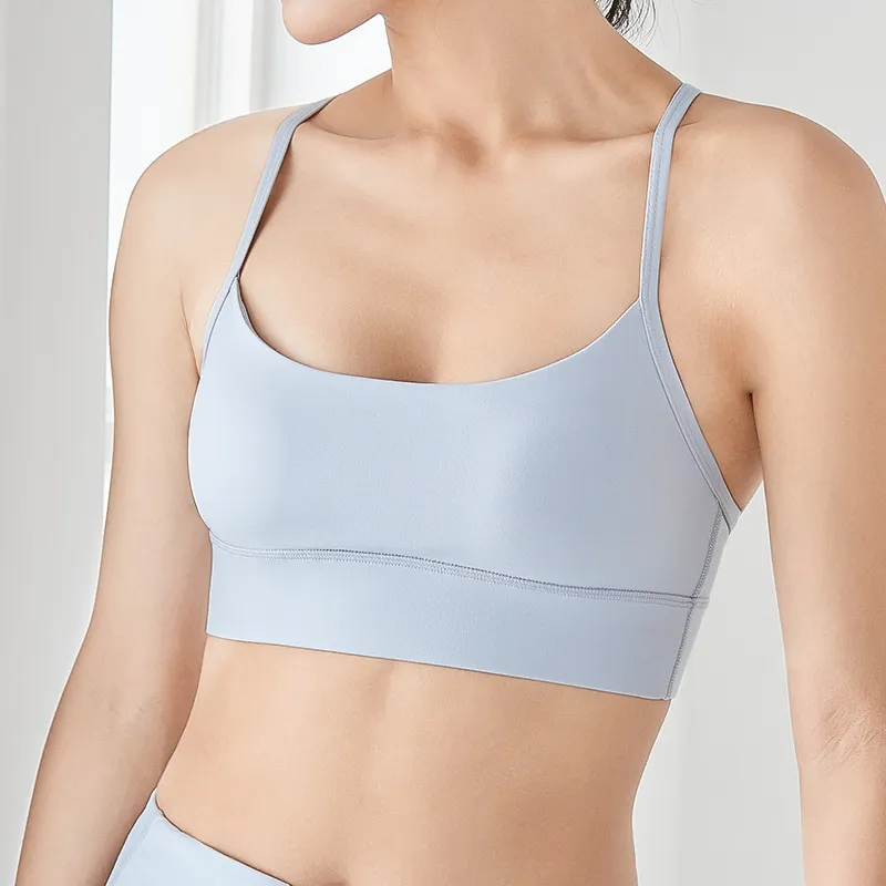 揺れを防いで プルオーバー シンプル 切り替え 吸収速乾 Uネック パットあり ヨガ ブラ