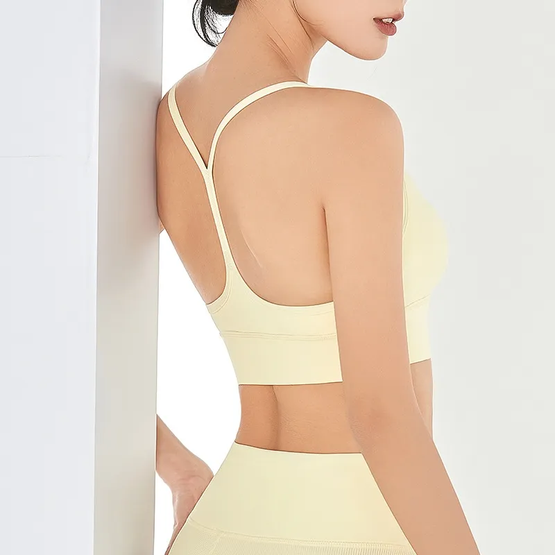 揺れを防いで プルオーバー シンプル 切り替え 吸収速乾 Uネック パットあり ヨガ ブラ